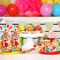 100 PCS Birthday Party Treat Bags Bright Balloon Print Clear Plastic Cellophane Candy Goodie Gift Bags with 100 Pieces Silver Twist Ties for Birthday Party Decorations